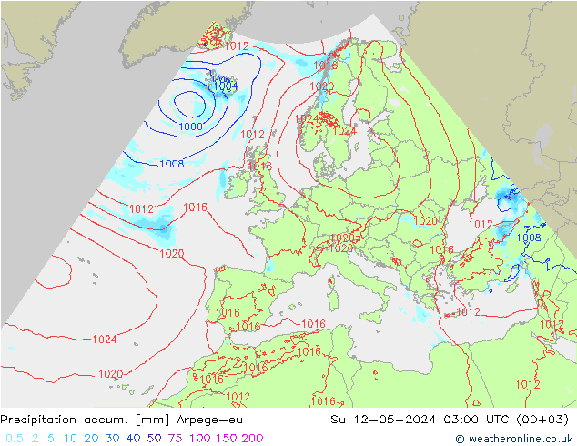 Precipitation accum. Arpege-eu  12.05.2024 03 UTC