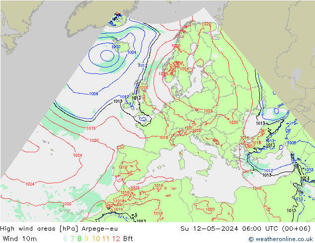 High wind areas Arpege-eu  12.05.2024 06 UTC