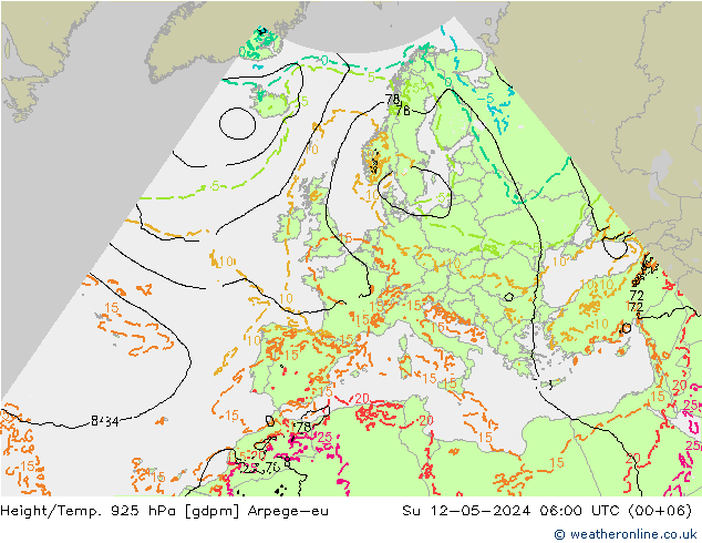 Yükseklik/Sıc. 925 hPa Arpege-eu Paz 12.05.2024 06 UTC