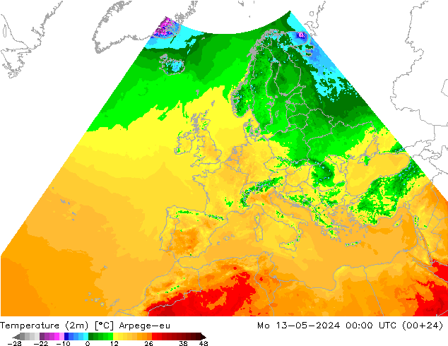 Temperatura (2m) Arpege-eu lun 13.05.2024 00 UTC