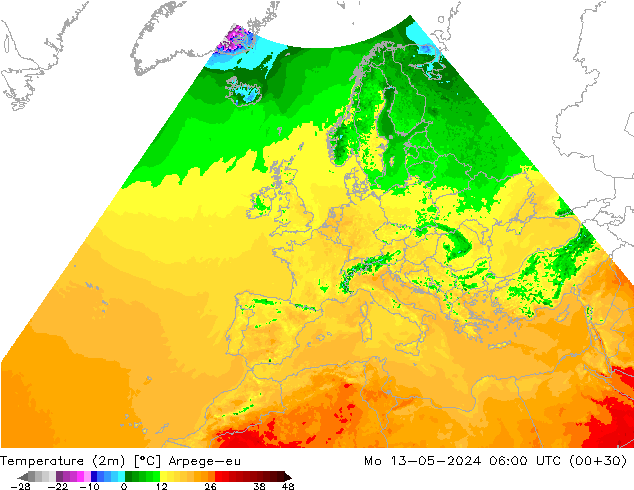 Temperatura (2m) Arpege-eu lun 13.05.2024 06 UTC