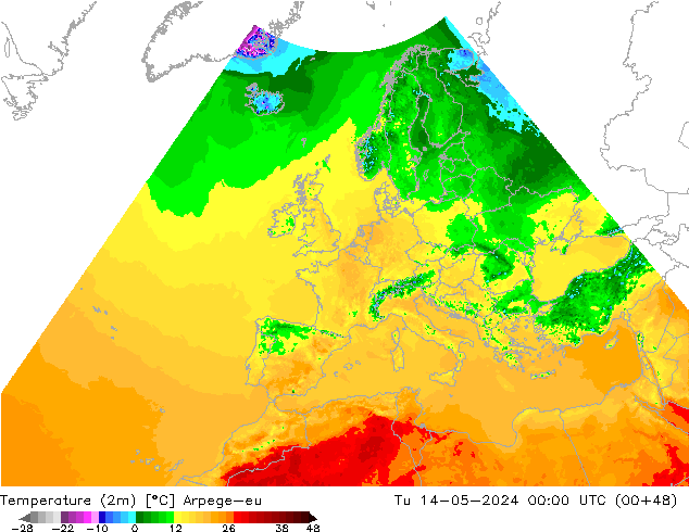 Temperature (2m) Arpege-eu Tu 14.05.2024 00 UTC