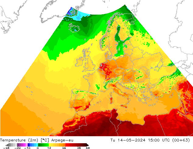 Temperature (2m) Arpege-eu Tu 14.05.2024 15 UTC
