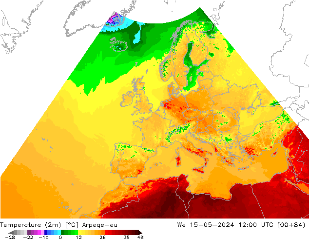 Temperature (2m) Arpege-eu We 15.05.2024 12 UTC