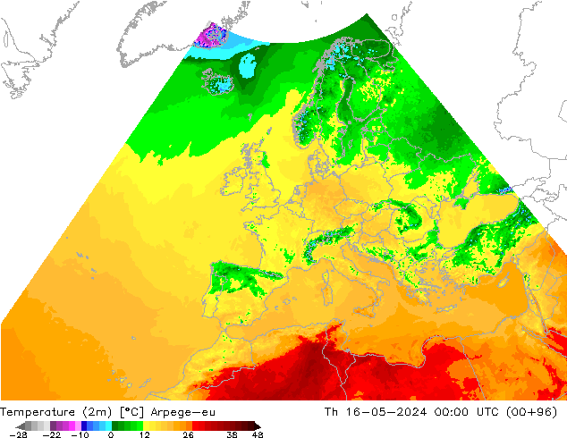 Sıcaklık Haritası (2m) Arpege-eu Per 16.05.2024 00 UTC