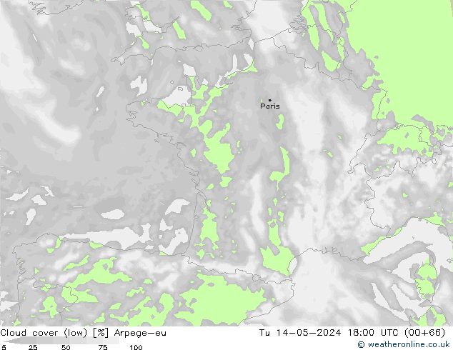 Nuages (bas) Arpege-eu mar 14.05.2024 18 UTC