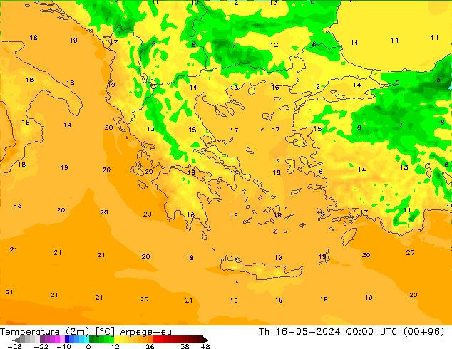 Temperature (2m) Arpege-eu Th 16.05.2024 00 UTC