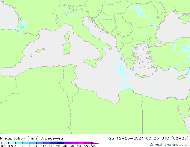 Precipitazione Arpege-eu dom 12.05.2024 03 UTC