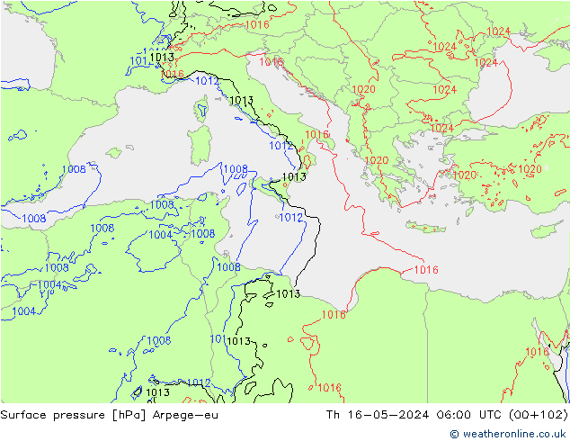 pressão do solo Arpege-eu Qui 16.05.2024 06 UTC