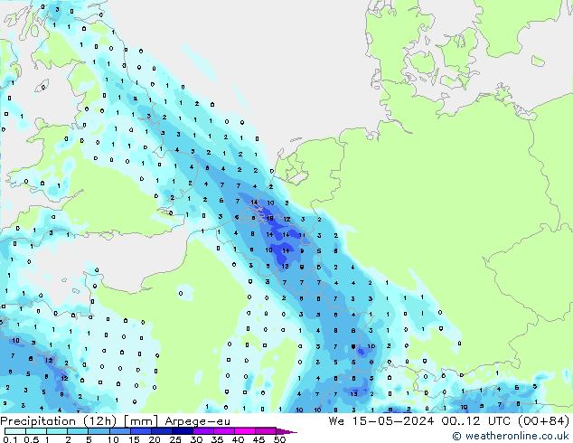 Precipitazione (12h) Arpege-eu mer 15.05.2024 12 UTC