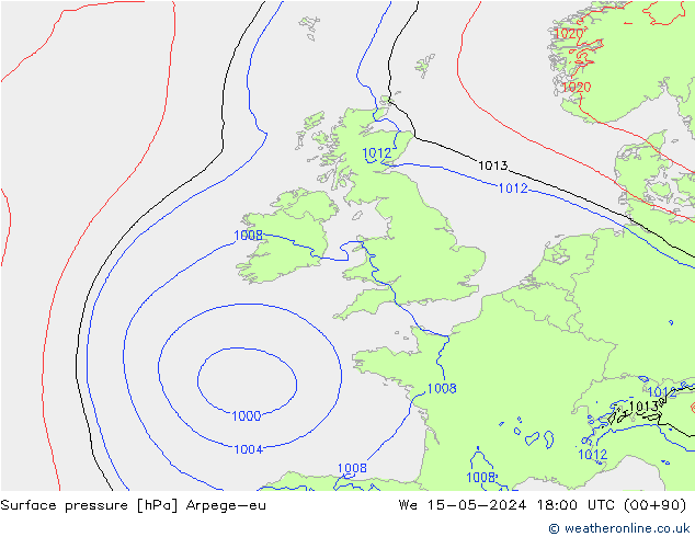 Surface pressure Arpege-eu We 15.05.2024 18 UTC