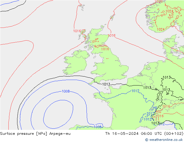 pressão do solo Arpege-eu Qui 16.05.2024 06 UTC