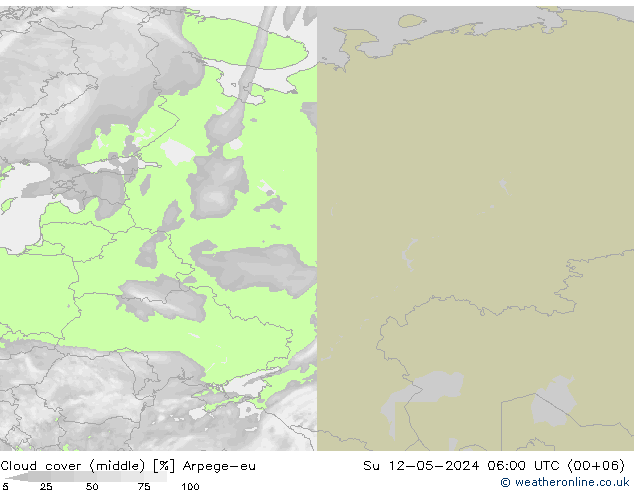 Cloud cover (middle) Arpege-eu Su 12.05.2024 06 UTC