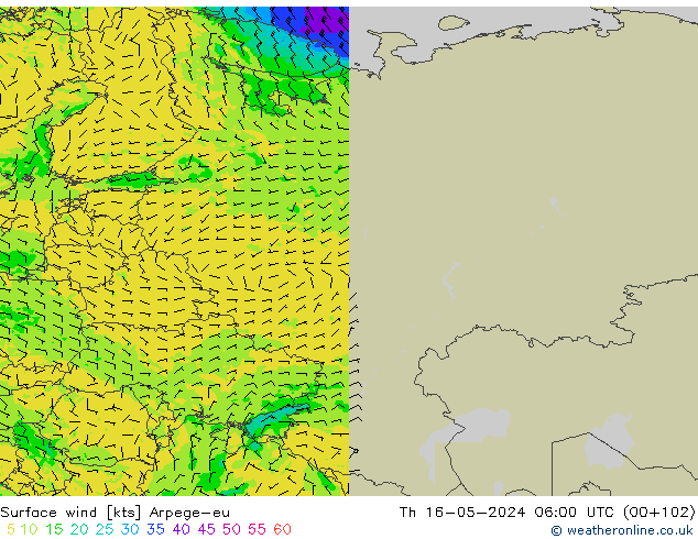 Wind 10 m Arpege-eu do 16.05.2024 06 UTC