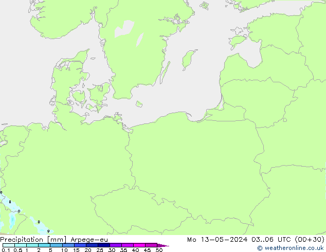 Precipitation Arpege-eu Mo 13.05.2024 06 UTC