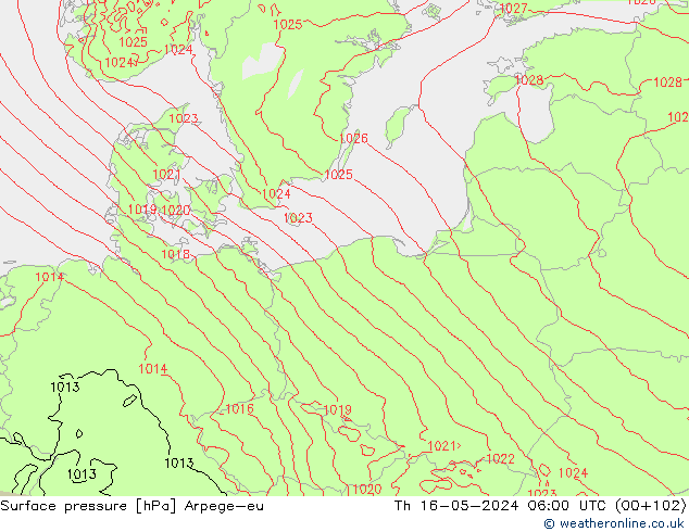 Surface pressure Arpege-eu Th 16.05.2024 06 UTC