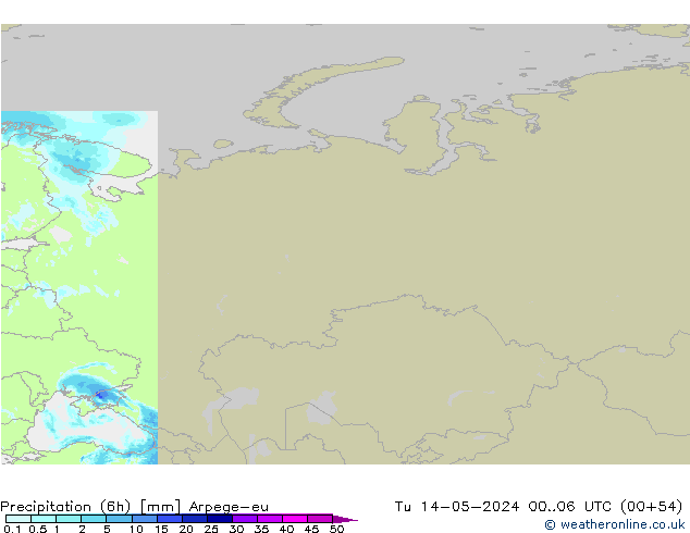 Precipitazione (6h) Arpege-eu mar 14.05.2024 06 UTC