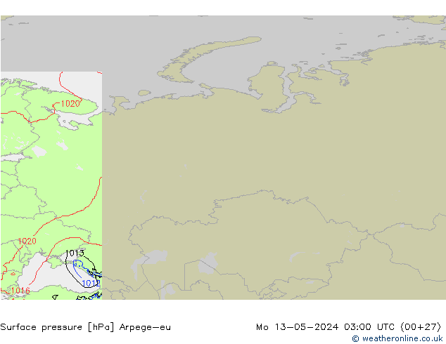 Pressione al suolo Arpege-eu lun 13.05.2024 03 UTC
