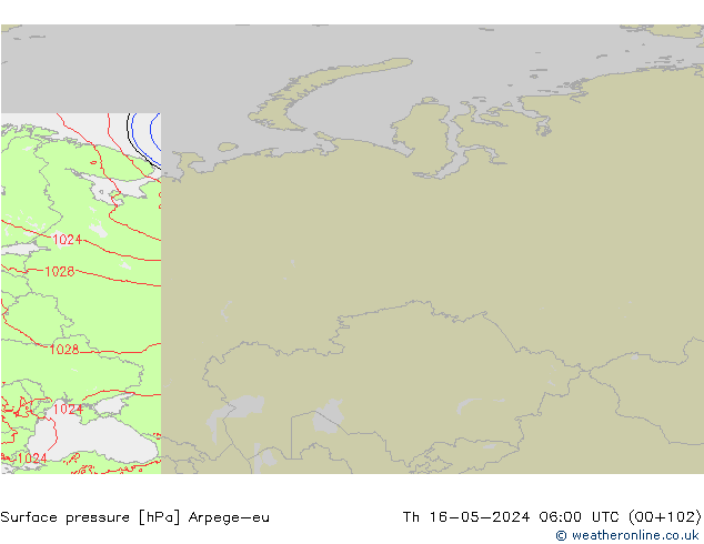 Presión superficial Arpege-eu jue 16.05.2024 06 UTC