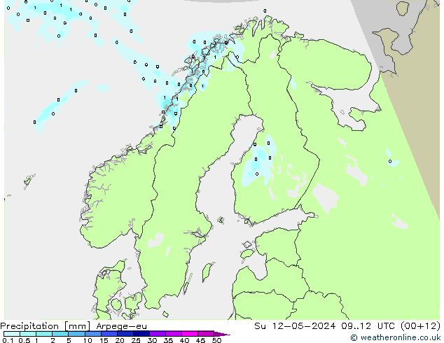 Precipitazione Arpege-eu dom 12.05.2024 12 UTC