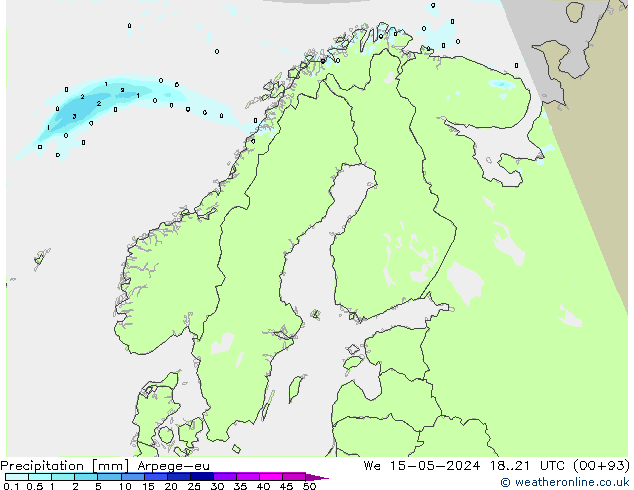 Precipitation Arpege-eu We 15.05.2024 21 UTC