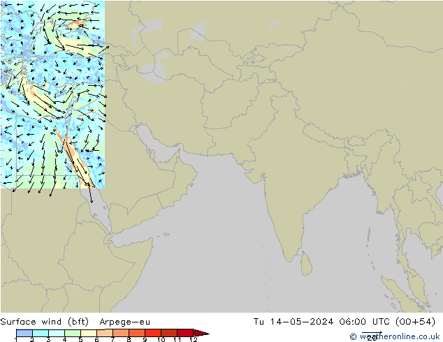 Surface wind (bft) Arpege-eu Út 14.05.2024 06 UTC