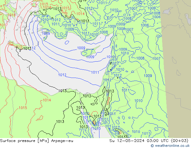 Atmosférický tlak Arpege-eu Ne 12.05.2024 03 UTC