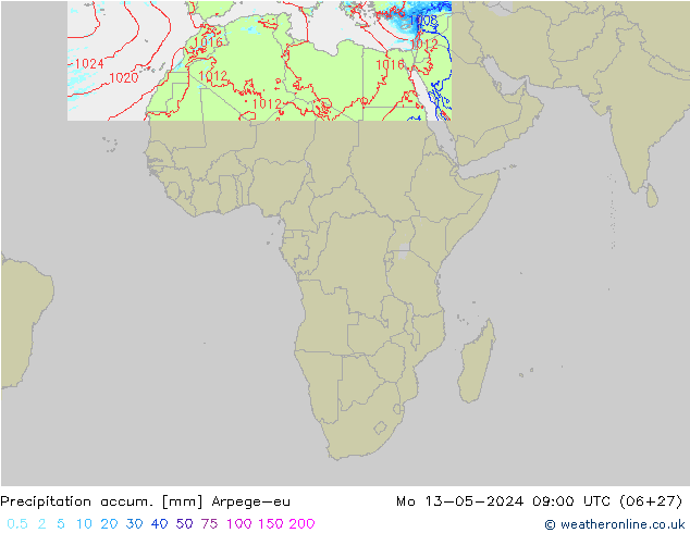 Precipitation accum. Arpege-eu Seg 13.05.2024 09 UTC