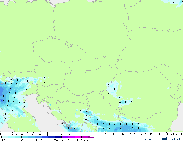 Precipitation (6h) Arpege-eu We 15.05.2024 06 UTC