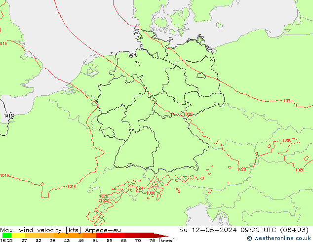 Windböen Arpege-eu So 12.05.2024 09 UTC