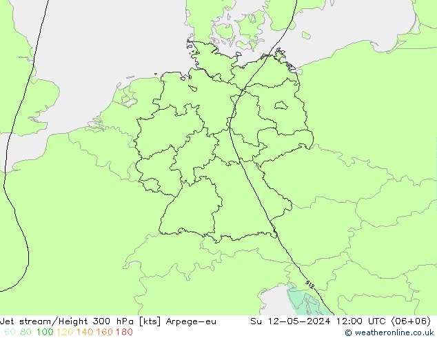 Jet stream/Height 300 hPa Arpege-eu Ne 12.05.2024 12 UTC