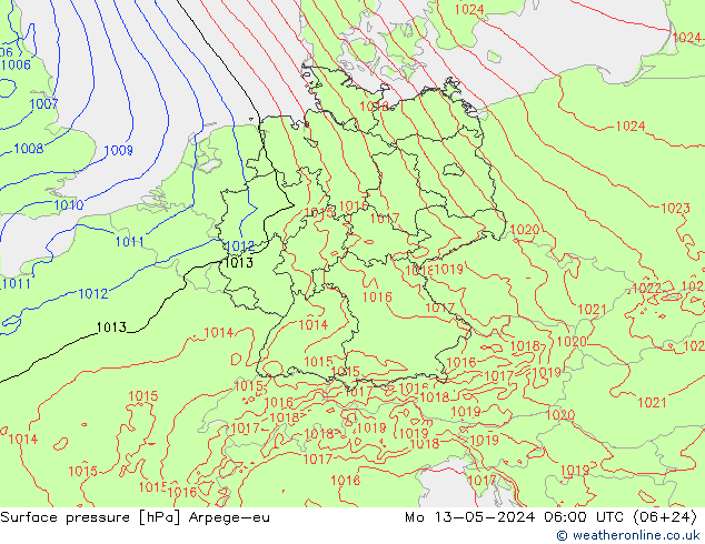Atmosférický tlak Arpege-eu Po 13.05.2024 06 UTC