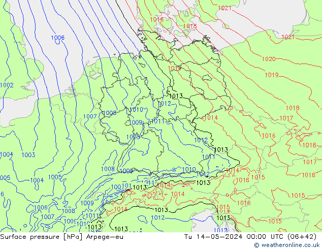 Surface pressure Arpege-eu Tu 14.05.2024 00 UTC