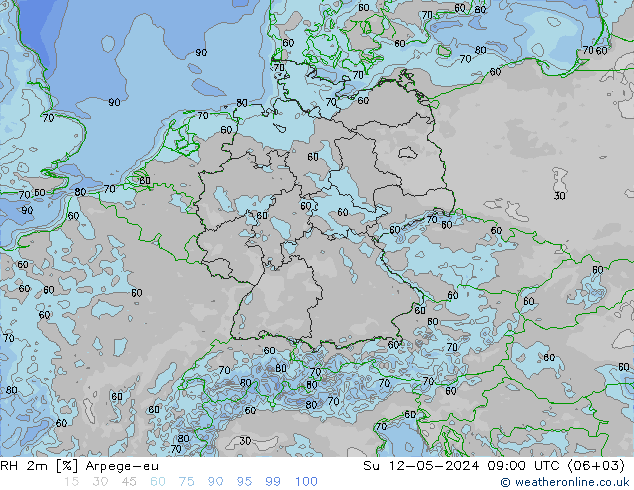 RH 2m Arpege-eu 星期日 12.05.2024 09 UTC