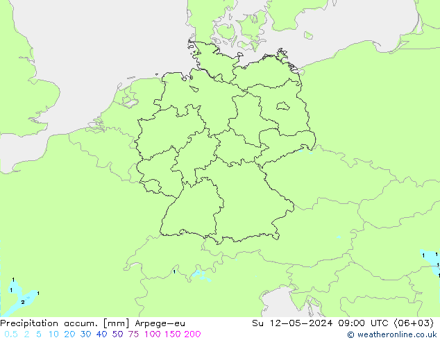 Precipitation accum. Arpege-eu 星期日 12.05.2024 09 UTC