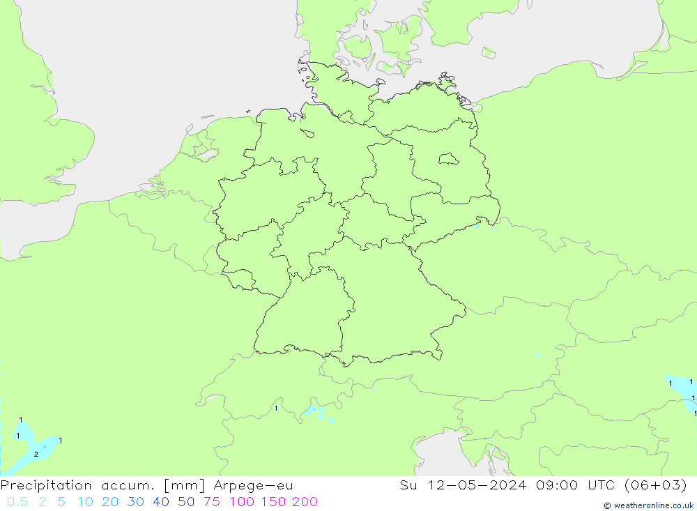 Precipitation accum. Arpege-eu Su 12.05.2024 09 UTC