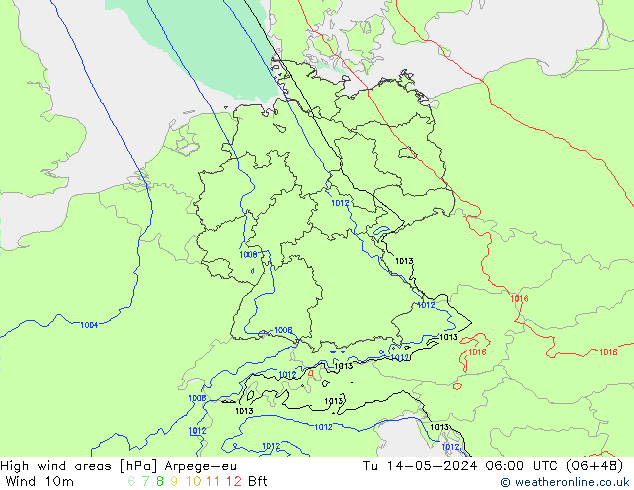 Windvelden Arpege-eu di 14.05.2024 06 UTC