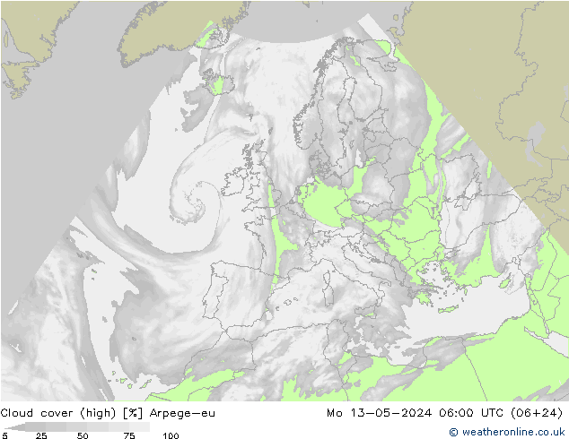 Wolken (hohe) Arpege-eu Mo 13.05.2024 06 UTC