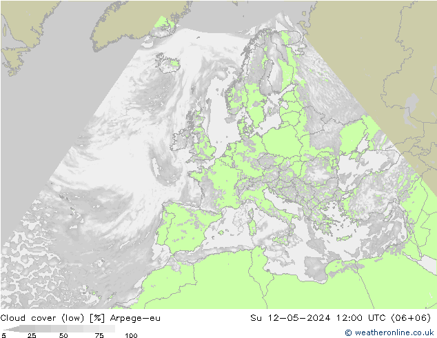 Cloud cover (low) Arpege-eu Su 12.05.2024 12 UTC