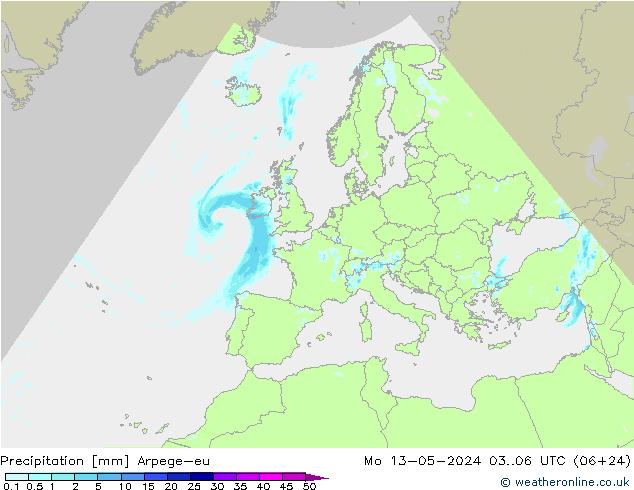 Niederschlag Arpege-eu Mo 13.05.2024 06 UTC