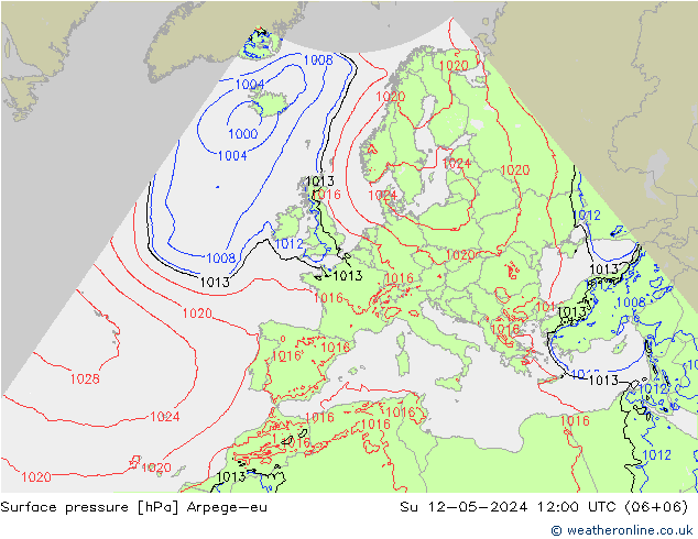 地面气压 Arpege-eu 星期日 12.05.2024 12 UTC