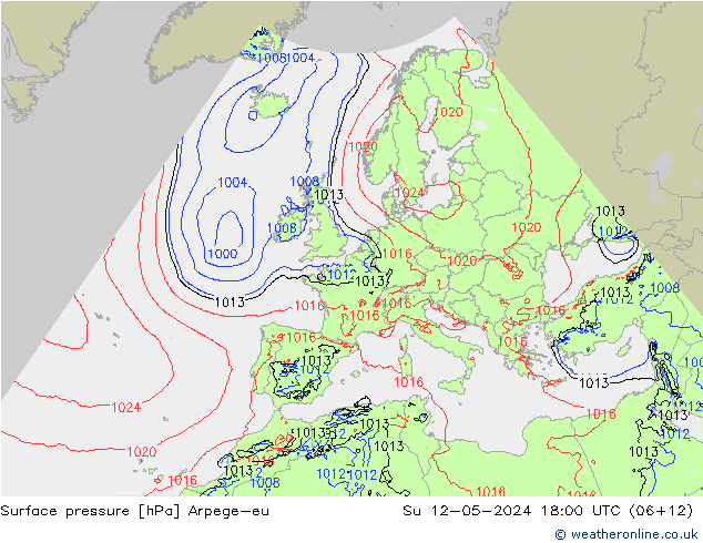地面气压 Arpege-eu 星期日 12.05.2024 18 UTC
