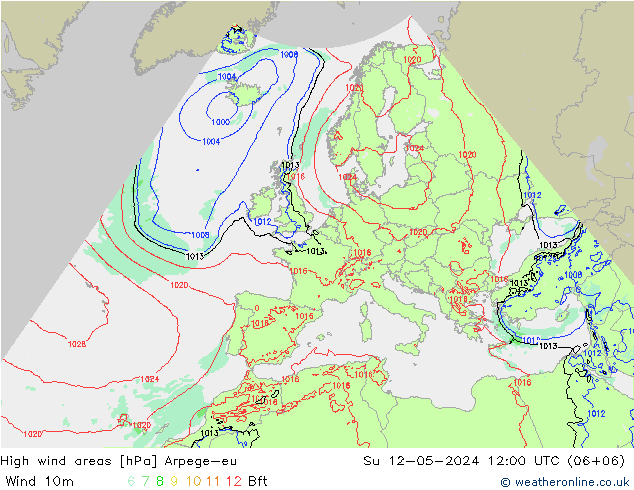 High wind areas Arpege-eu 星期日 12.05.2024 12 UTC