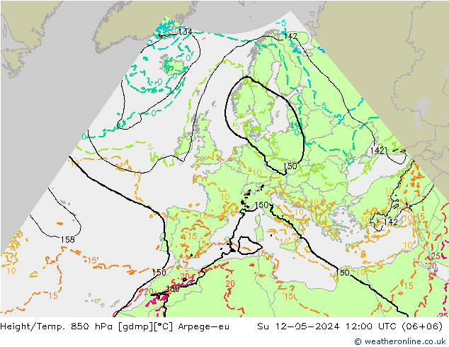 Height/Temp. 850 hPa Arpege-eu 星期日 12.05.2024 12 UTC