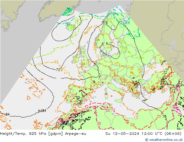 Height/Temp. 925 hPa Arpege-eu 星期日 12.05.2024 12 UTC