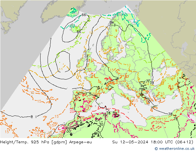 Height/Temp. 925 hPa Arpege-eu So 12.05.2024 18 UTC