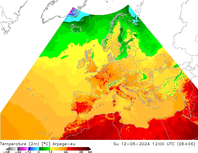 Temperaturkarte (2m) Arpege-eu So 12.05.2024 12 UTC