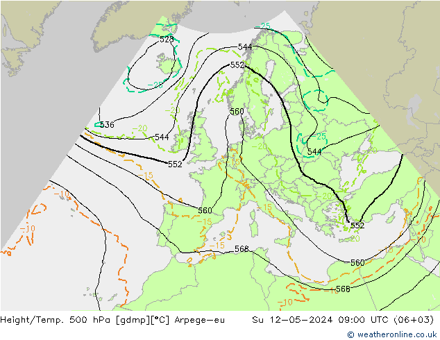 Yükseklik/Sıc. 500 hPa Arpege-eu Paz 12.05.2024 09 UTC