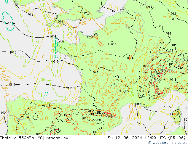 Theta-e 850hPa Arpege-eu So 12.05.2024 12 UTC