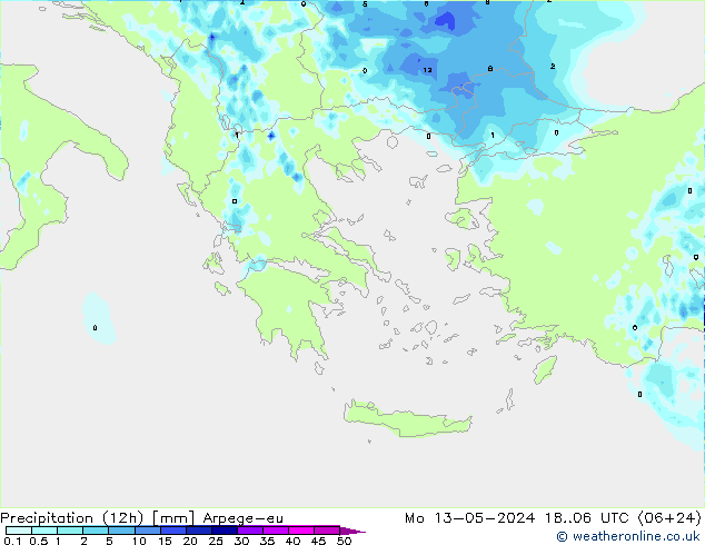 Precipitation (12h) Arpege-eu Mo 13.05.2024 06 UTC